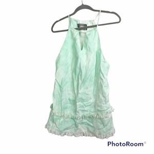 Reformation green and white tie dye fringe romper with keyhole size XS